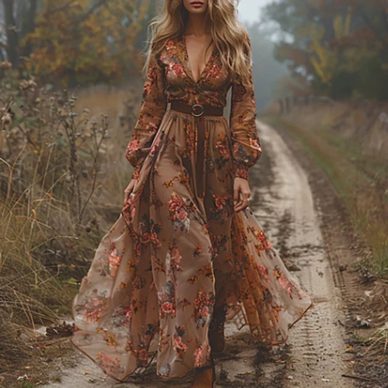 Selvara - Bohemian Floral Maxi Dress