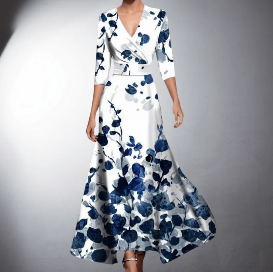 Zeny - Classic Floral V-Neck Maxi Dress