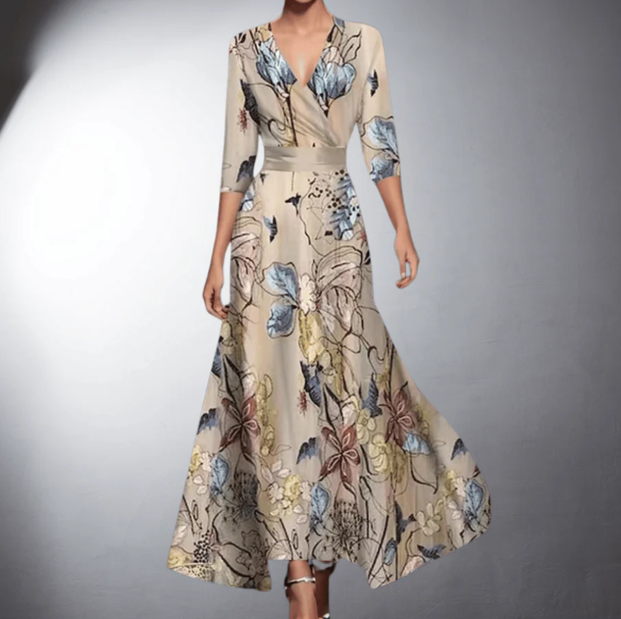 Zeny - Classic Floral V-Neck Maxi Dress