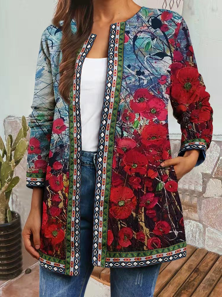 Haisley - Cozy Retro Style Printed Cardigan