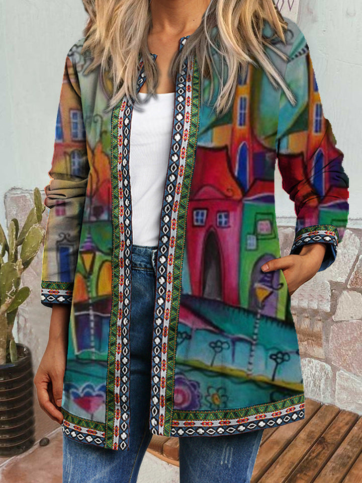 Leah - Artistic Retro Style Printed Cardigan