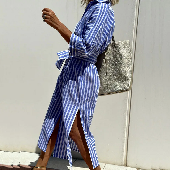 Hannah - Sophisticated Striped Comfort Midi Dress