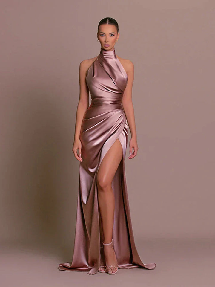Mirela - Elegant Slit Halter Dress