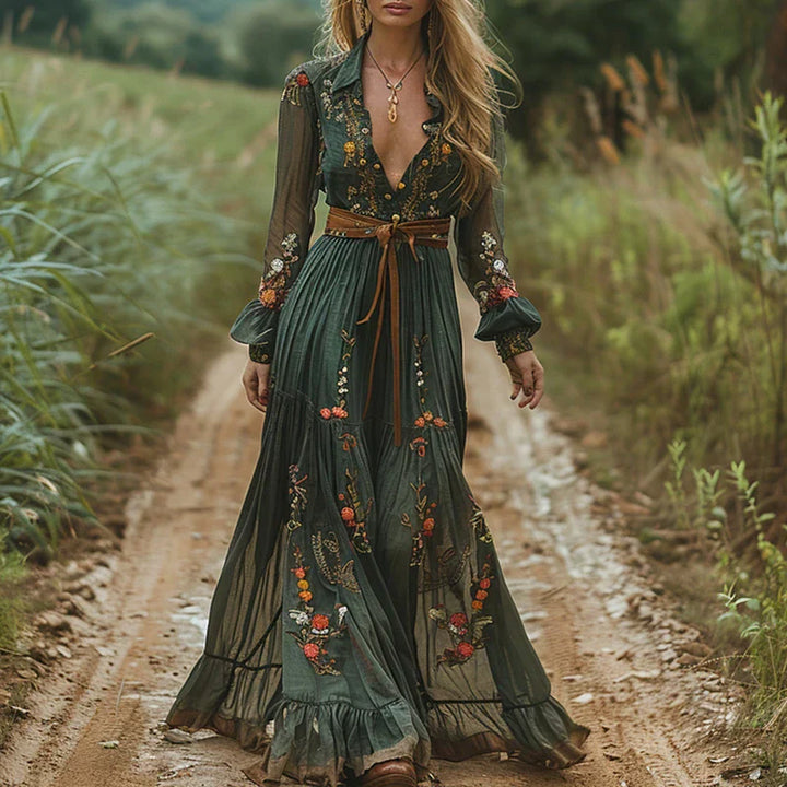 Selvara - Bohemian Floral Maxi Dress