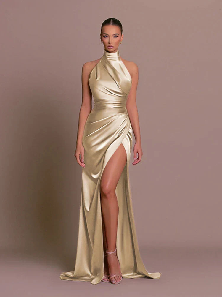 Mirela - Elegant Slit Halter Dress