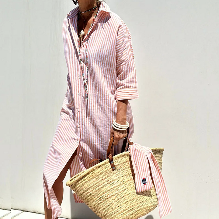 Hannah - Sophisticated Striped Comfort Midi Dress