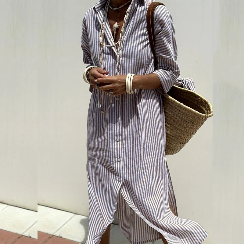 Hannah - Sophisticated Striped Comfort Midi Dress
