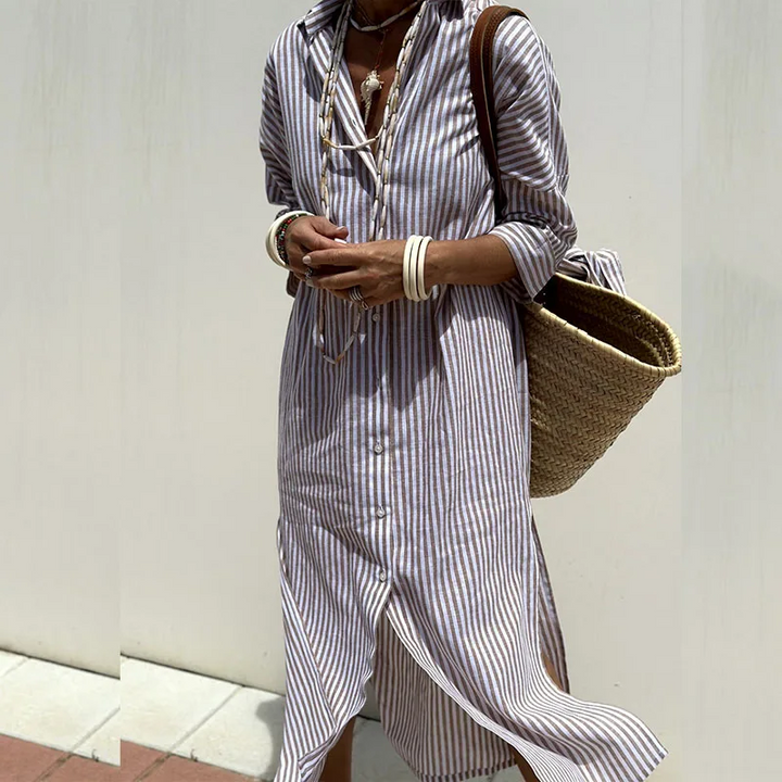 Hannah - Sophisticated Striped Comfort Midi Dress