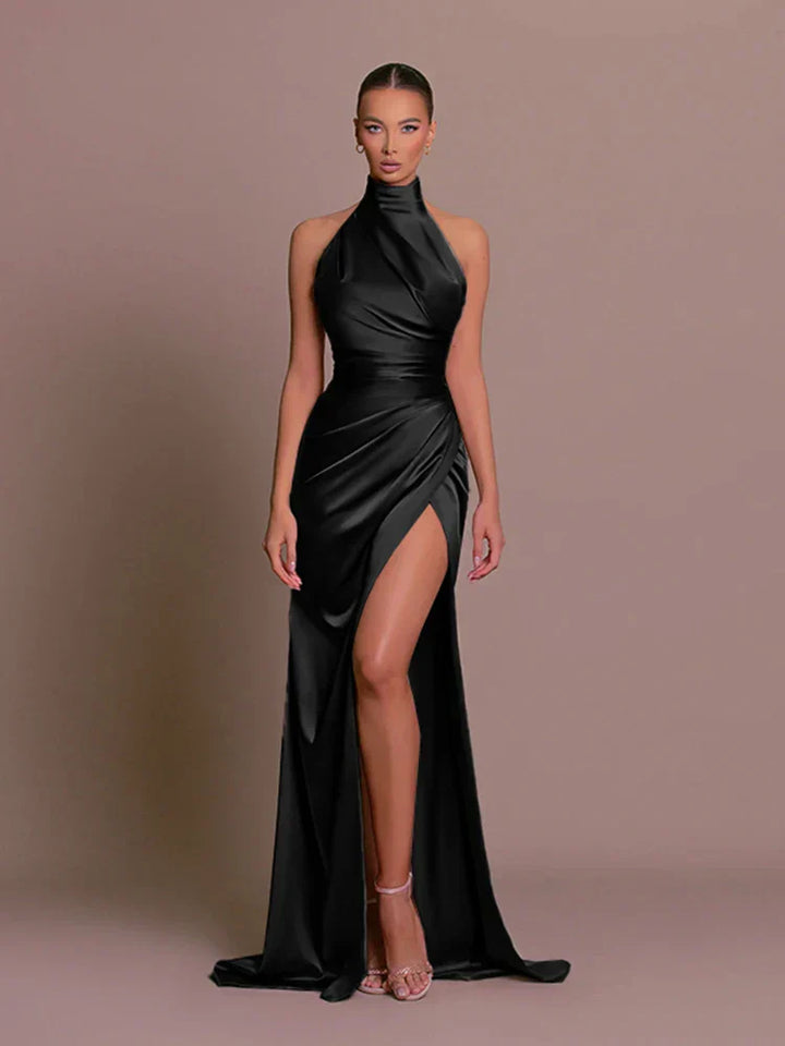 Mirela - Elegant Slit Halter Dress