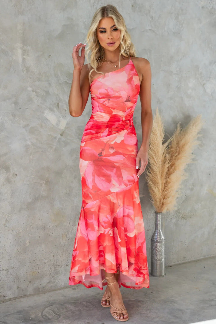 Annelise - Elegant One-Shoulder Floral Dress