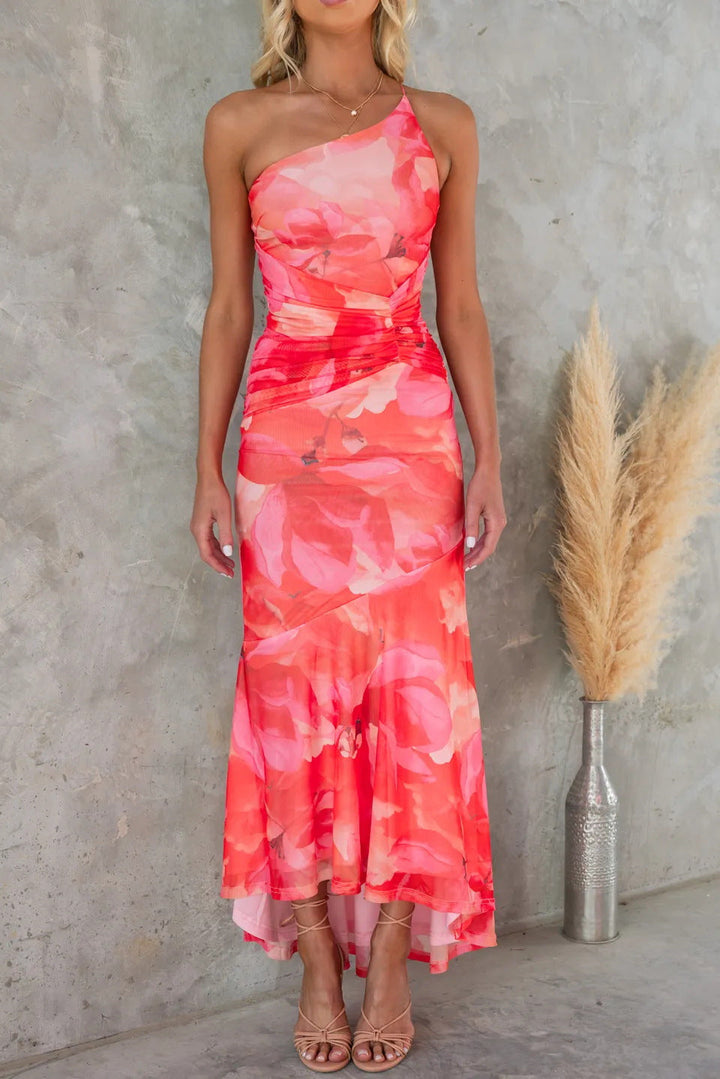 Annelise - Elegant One-Shoulder Floral Dress
